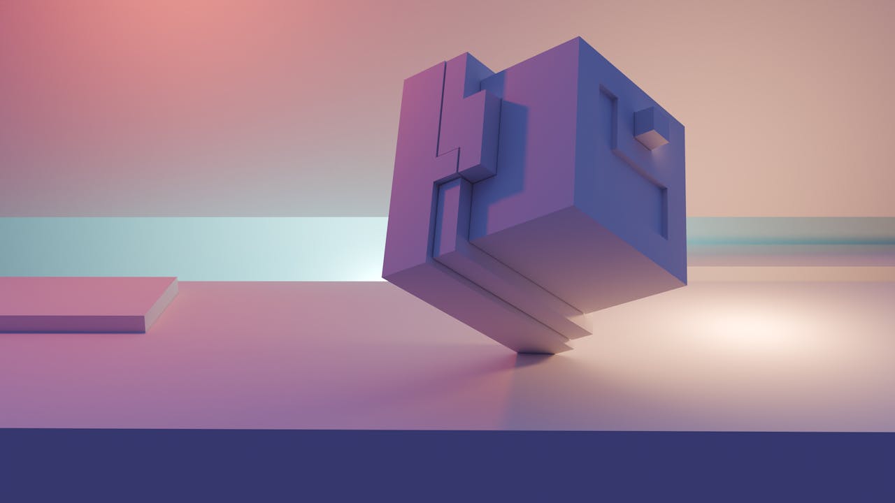 Abstract 3D geometric art with pastel gradient lighting and minimalistic design.