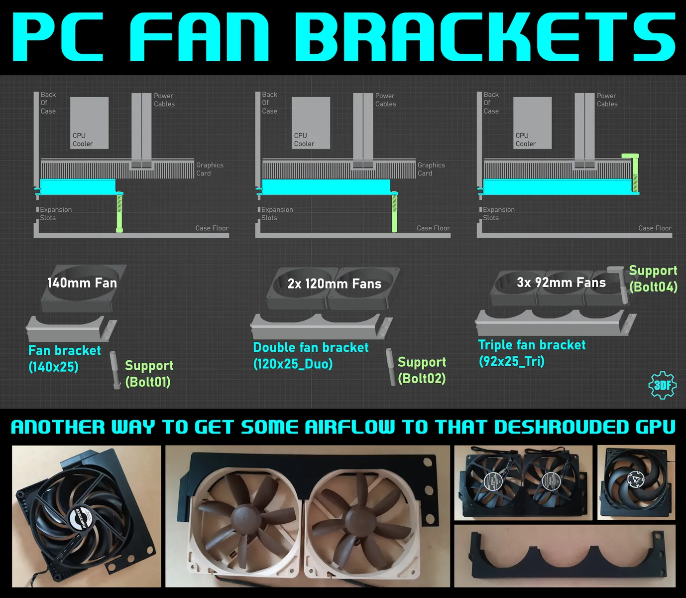 GPU Lüfter Halterung | PC Fan Bracket für Deshrouded Grafikkarten