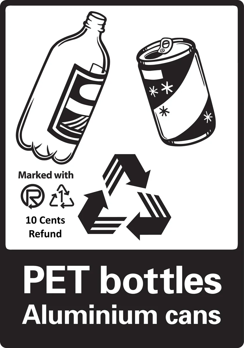 Recycling Schild für PET Flaschen und Dosen