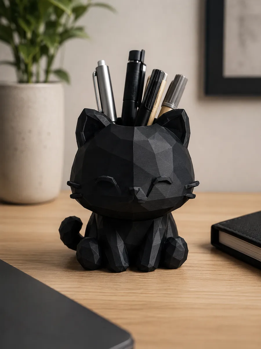 Katzen Stiftehalter Low Poly - image1 Katzen Stiftehalter Low Poly