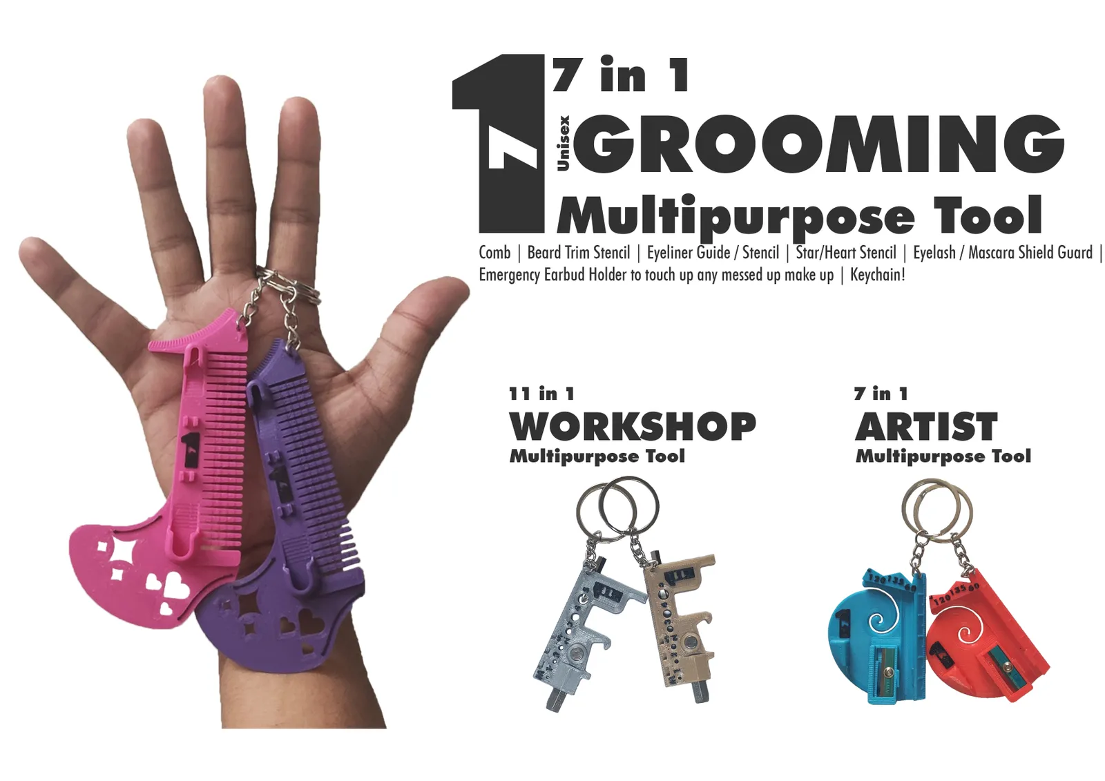 7-in-1 Grooming Multitool | Bartkamm & Make-up Schablone